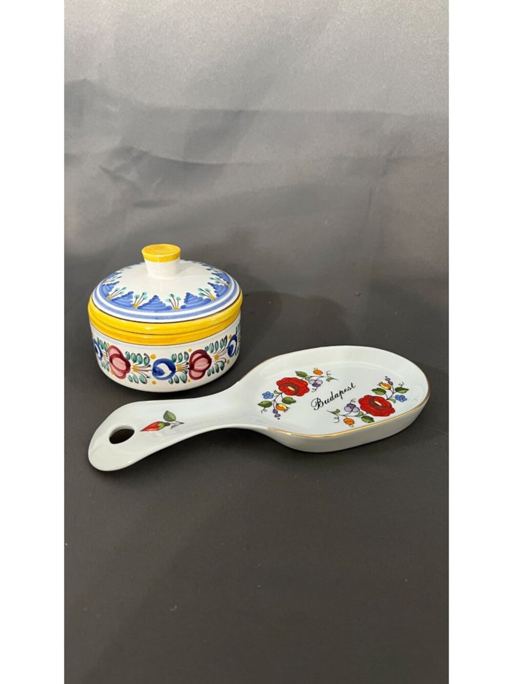 Hand-Painted Ceramic Spoon Rest And Lidded Bowl Set Budapest